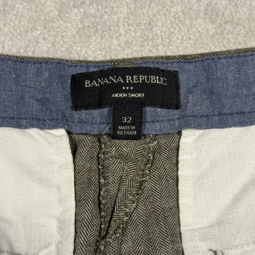 Banana Republic Shorts Men 32 Brown Aiden Slim Linen Cotton Herringbone 9 Inseam
